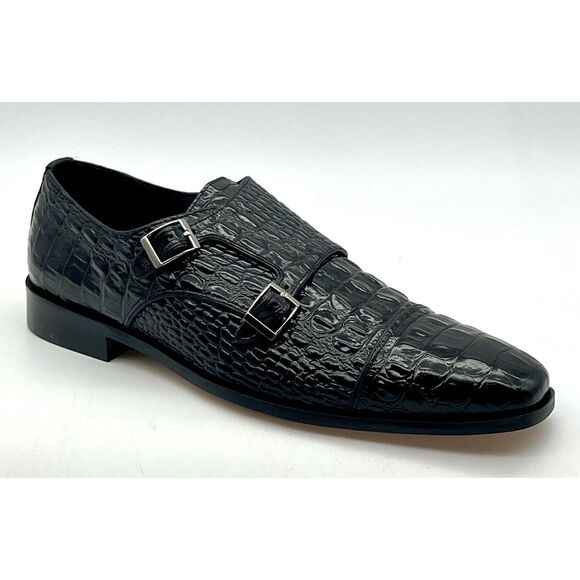 Stacy Adams Other - Stacy Adams Golato Black Men Size 11.5M  Monk Strap Leather Croc Print‎
